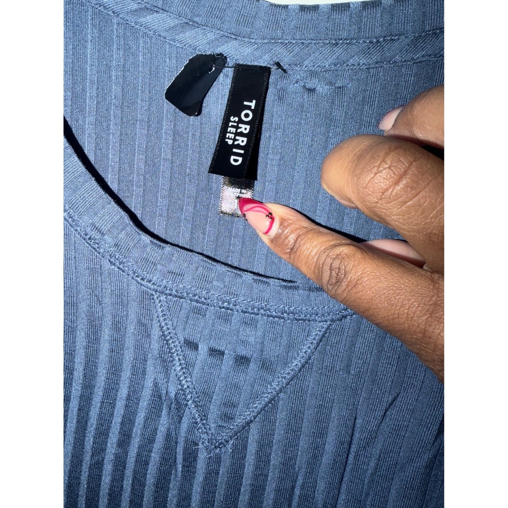 Torrid Sleep Blue Ribbed Long Sleeve Tunic Top Oversized Comfort Size 1 - Picture 2 of 4